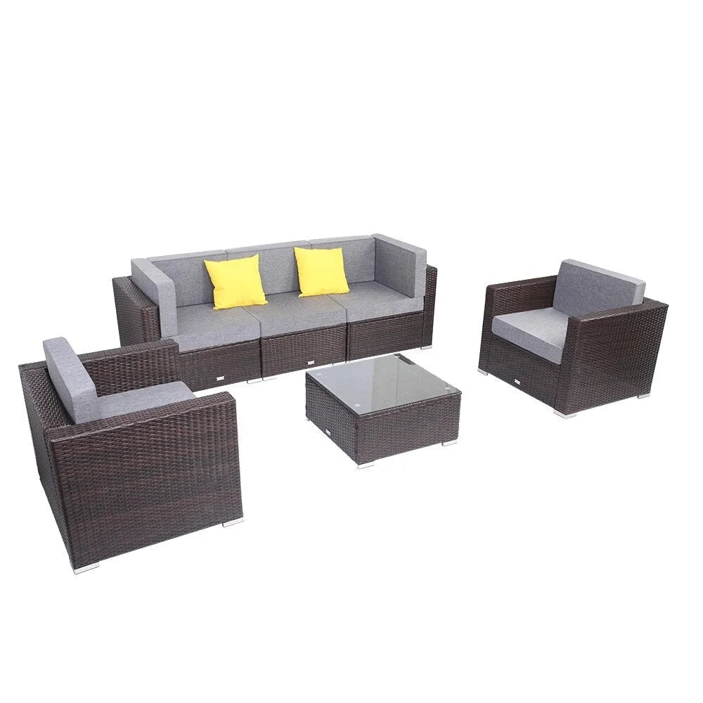 6 Pieces PE Wicker Rattan Corner Sofa Set V473057