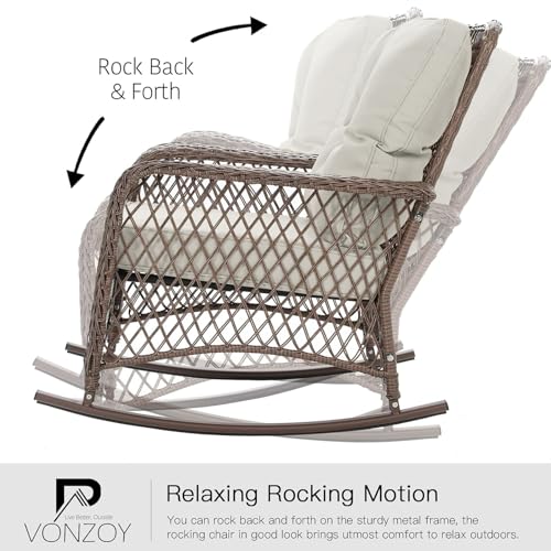 3 Piece Wicker Rocking Patio Furniture Set with Cushions and Coffee Table V17187