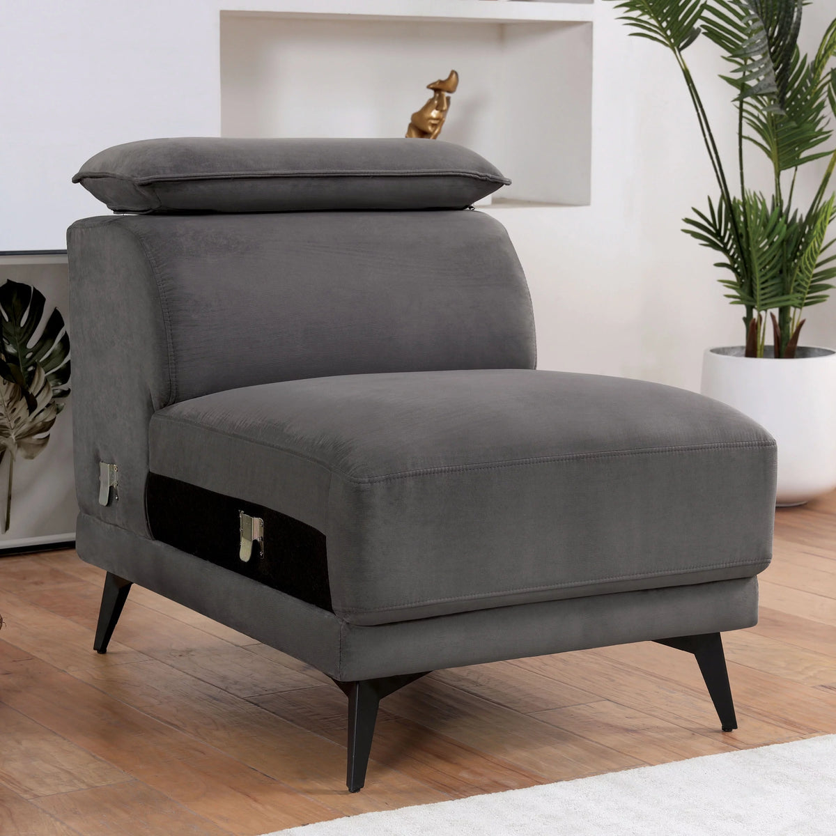 Contemporary Fabric Padded Sectional with Armless Chair L945