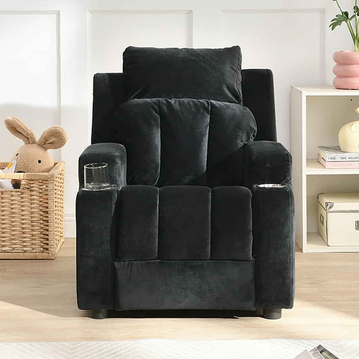 Kids Velvet Recliner Chair with Cup Holder and Footrest D997