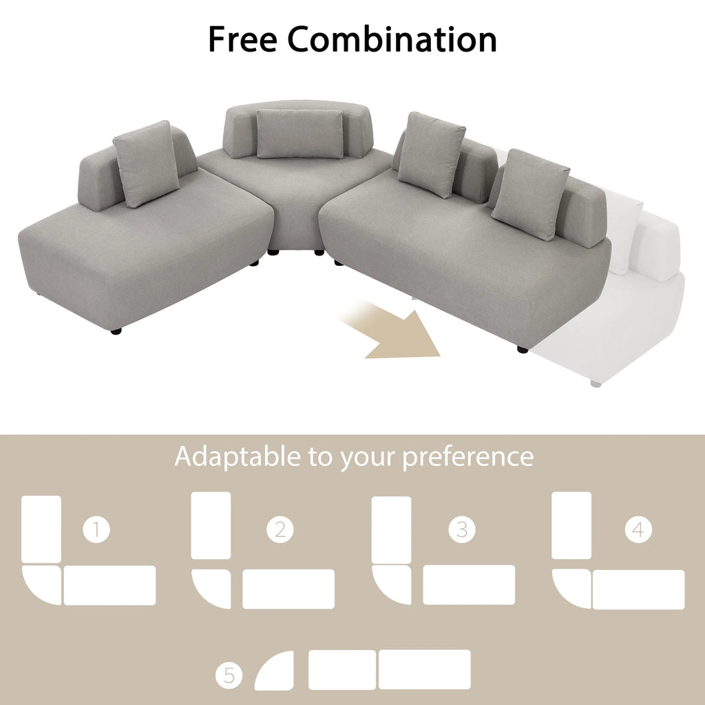92.51" 3-Piece Grey Sectional Sofa with Removable Pillows N1792