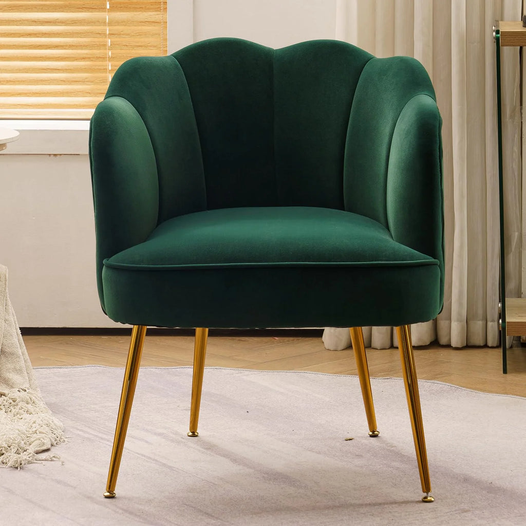 Shell Shaped Velvet Upholstered Accent Chair with Metal Legs D3527