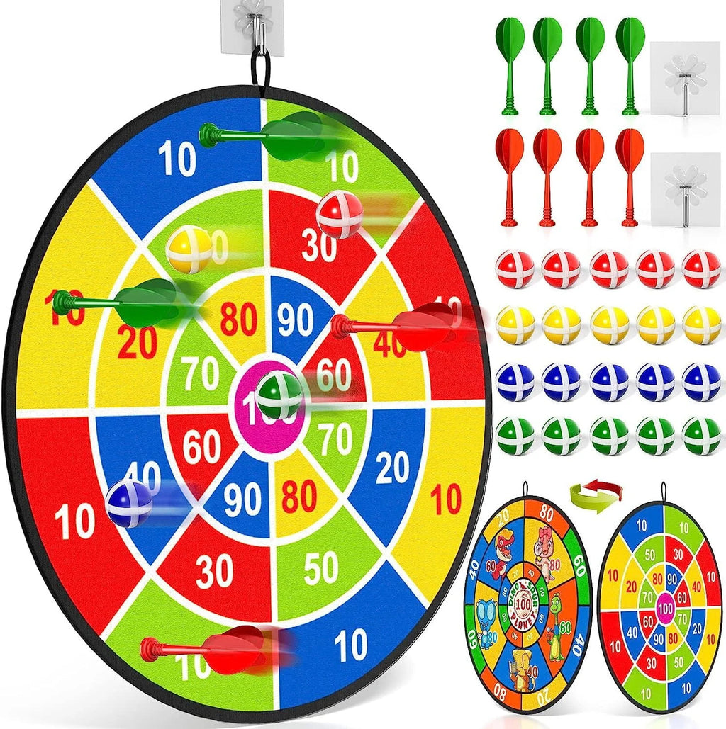 Large Double Sided Dart Board with 20 Sticky Balls, 8 Darts R683