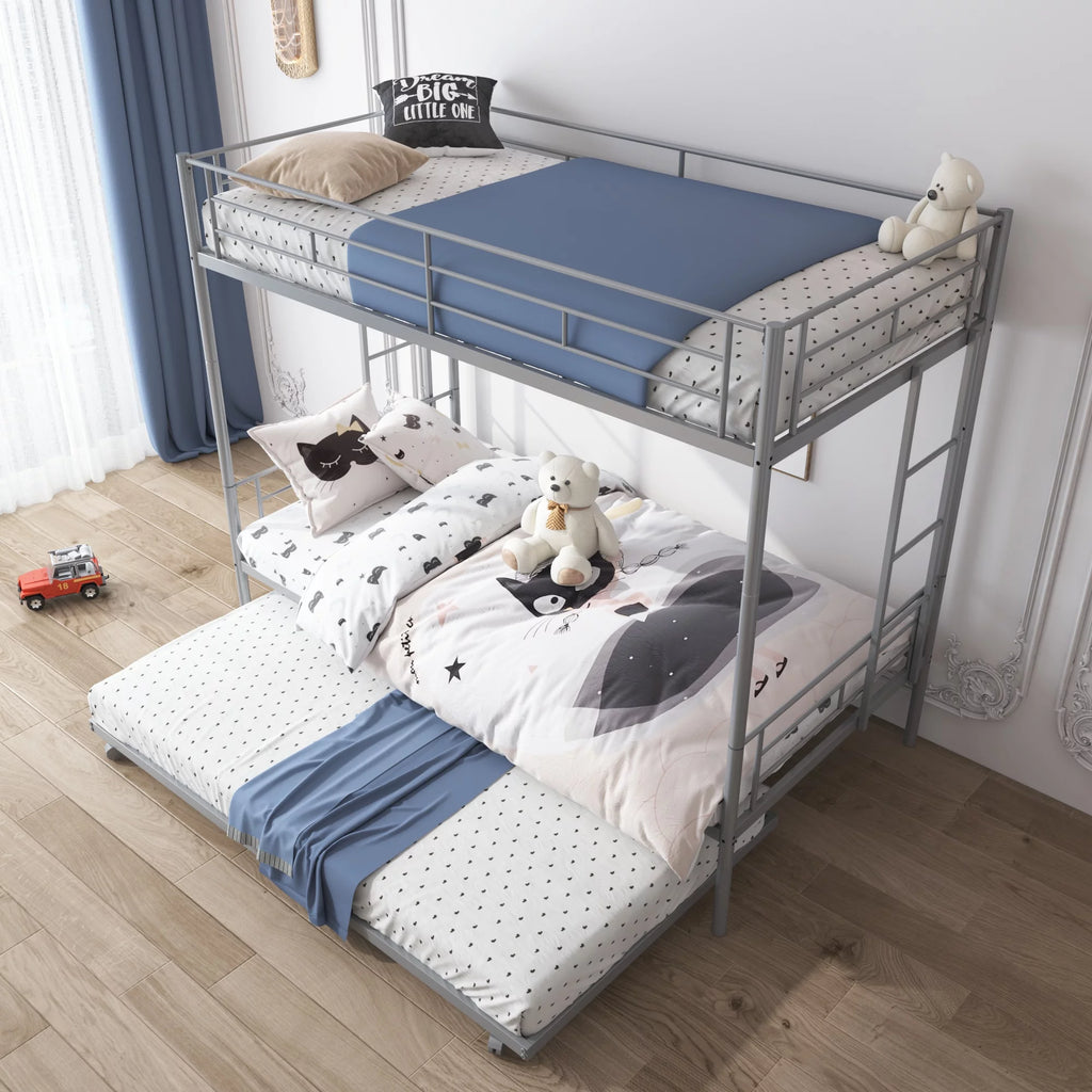 Silver Twin Over Twin Bunk Bed with Trundle E594