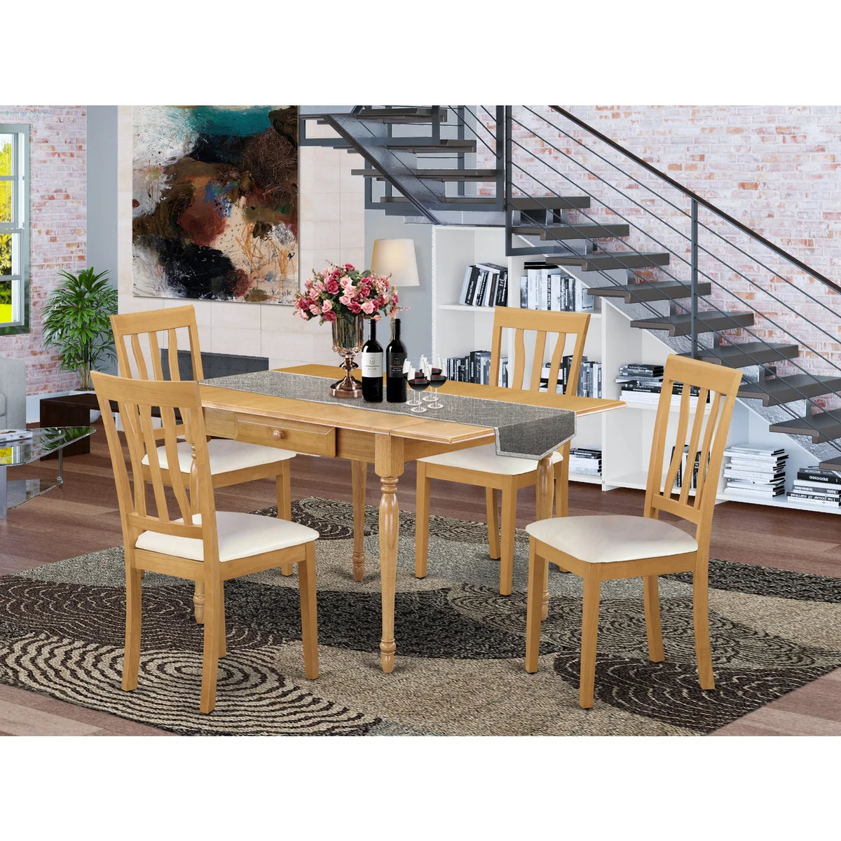 5 Pc Wood Dining Table Set with Faux Leather Seat N752824