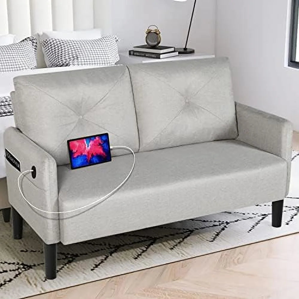 Modern Fabric Loveseat Sofa with 2 USB Charging Ports F518591