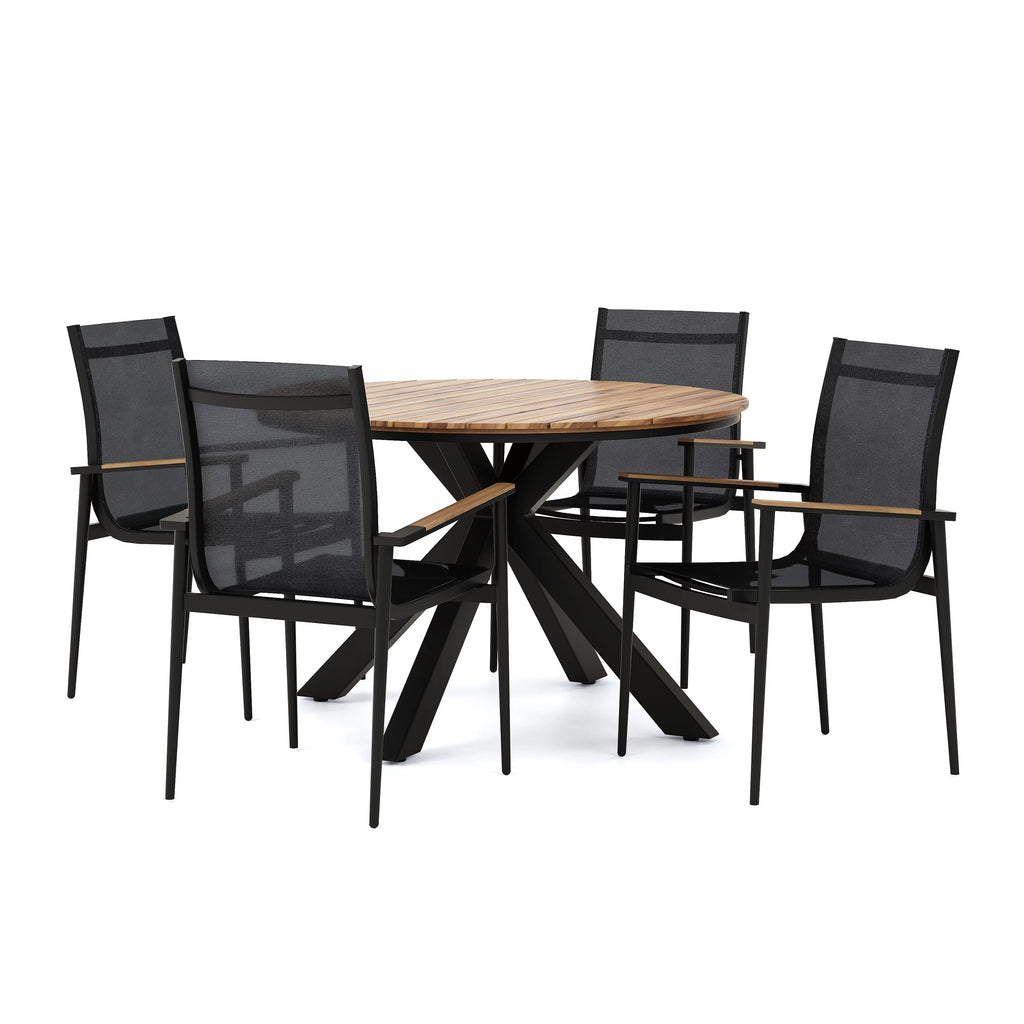 Black and Teak 5 Piece Mesh and Acacia Wood Dining Set N35733