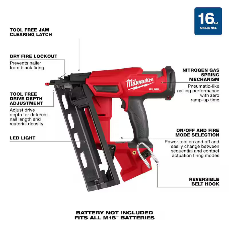 18-Volt Lithium-Ion Brushless Cordless 16-Gauge Angled Finish Nailer N1788