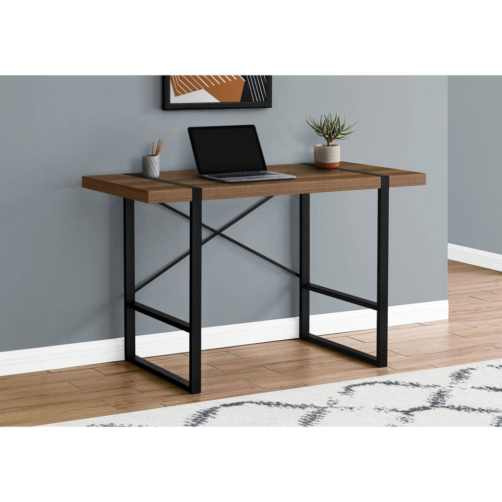 Walnut Black Metal Computer Desk T9428