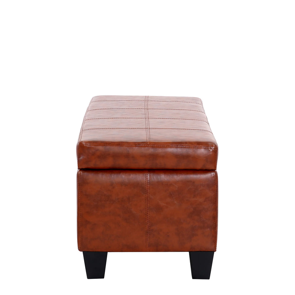 Brown Faux Leather Storage Ottoman Bench D724