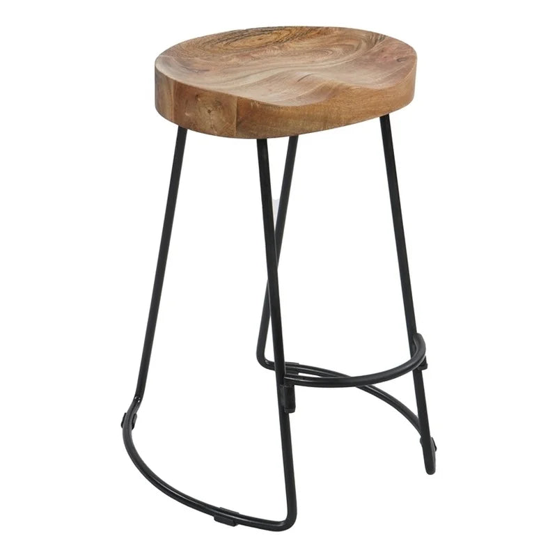 Mango Wood & Iron Barstool Set of 2 P3342
