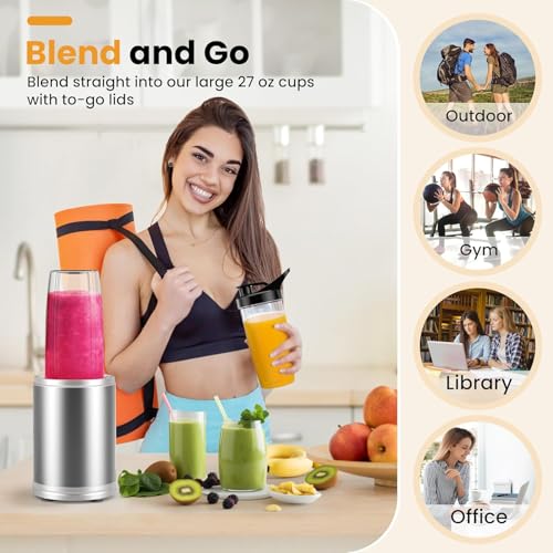 1300W Portable Smoothie Blender with 2 27Oz To-Go Cups V8062
