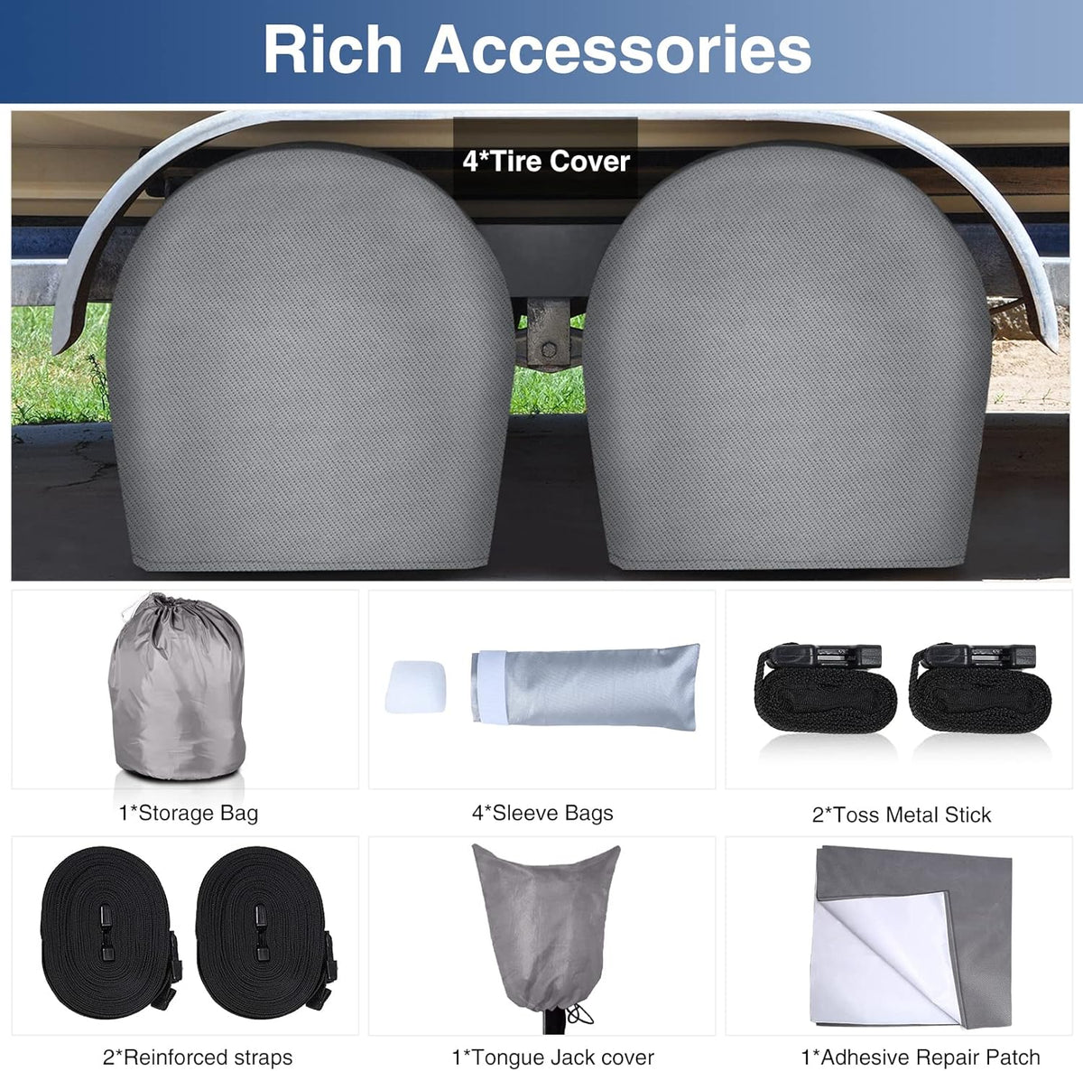 Upgraded Waterproof 500D Travel Trailer Cover with 4 Tire Covers, Tongue Jack Cover S57393