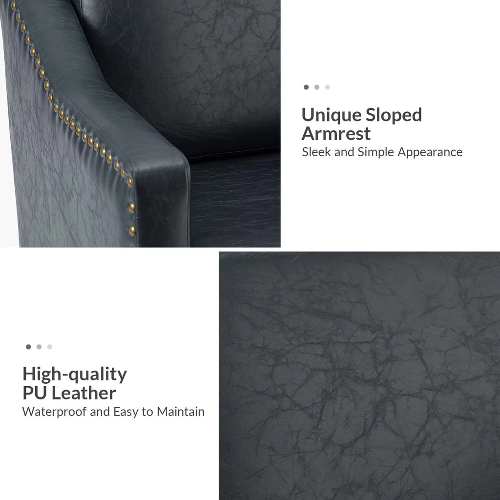 Navy Faux Leather Upholstered Accent Chair Set of 2 O76514