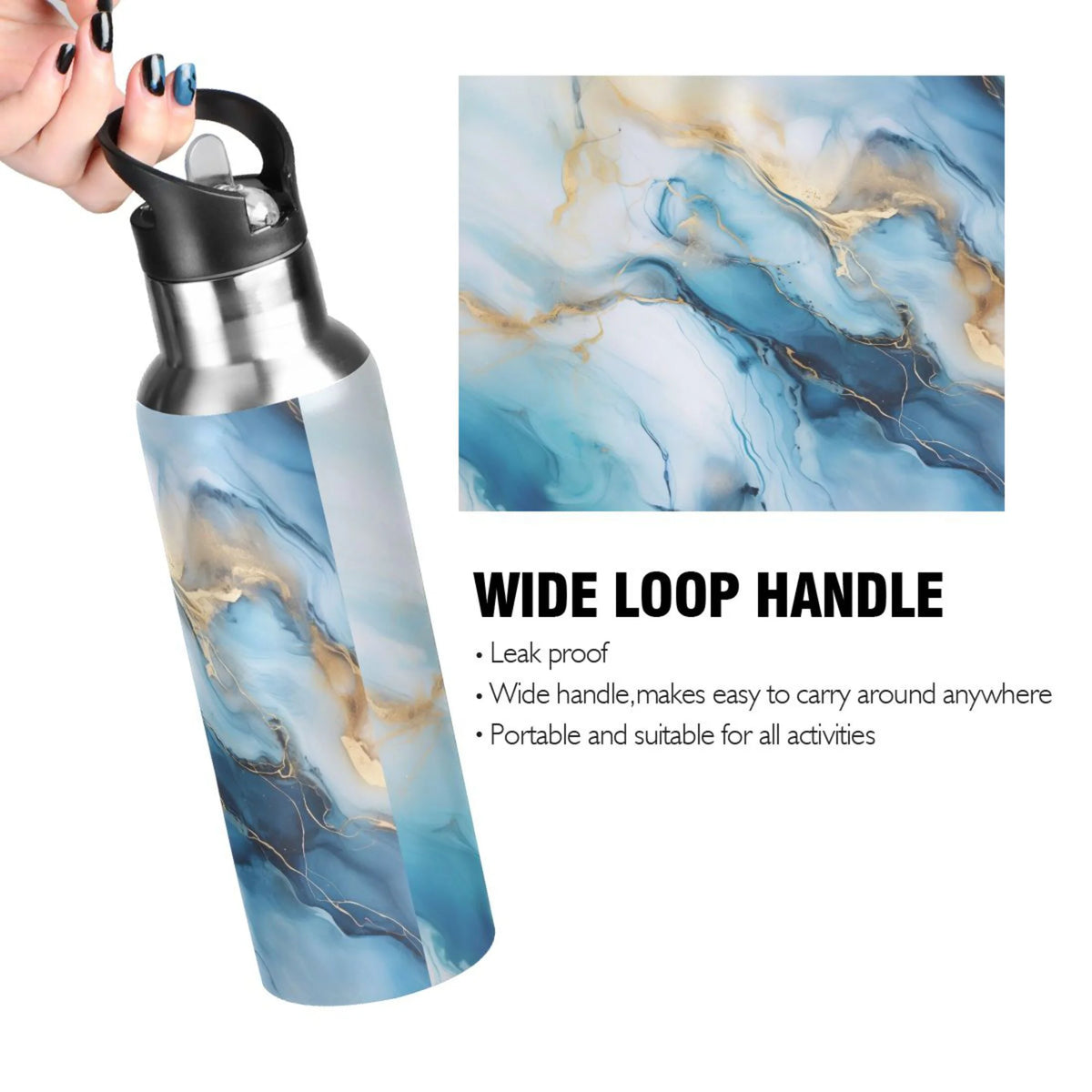 Blue Marble Stainless Steel Insulated Water Bottle with Straw Lid V882623