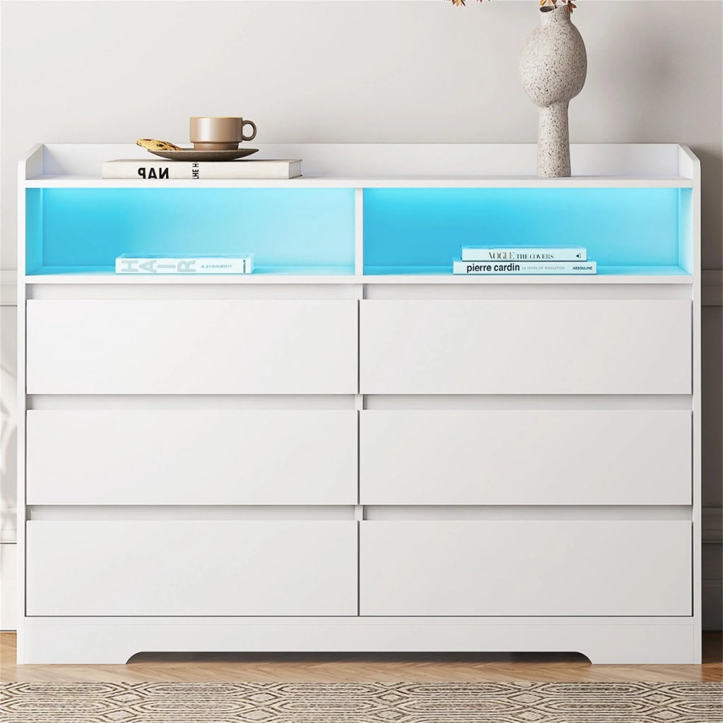White 6 Drawer Dresser D590