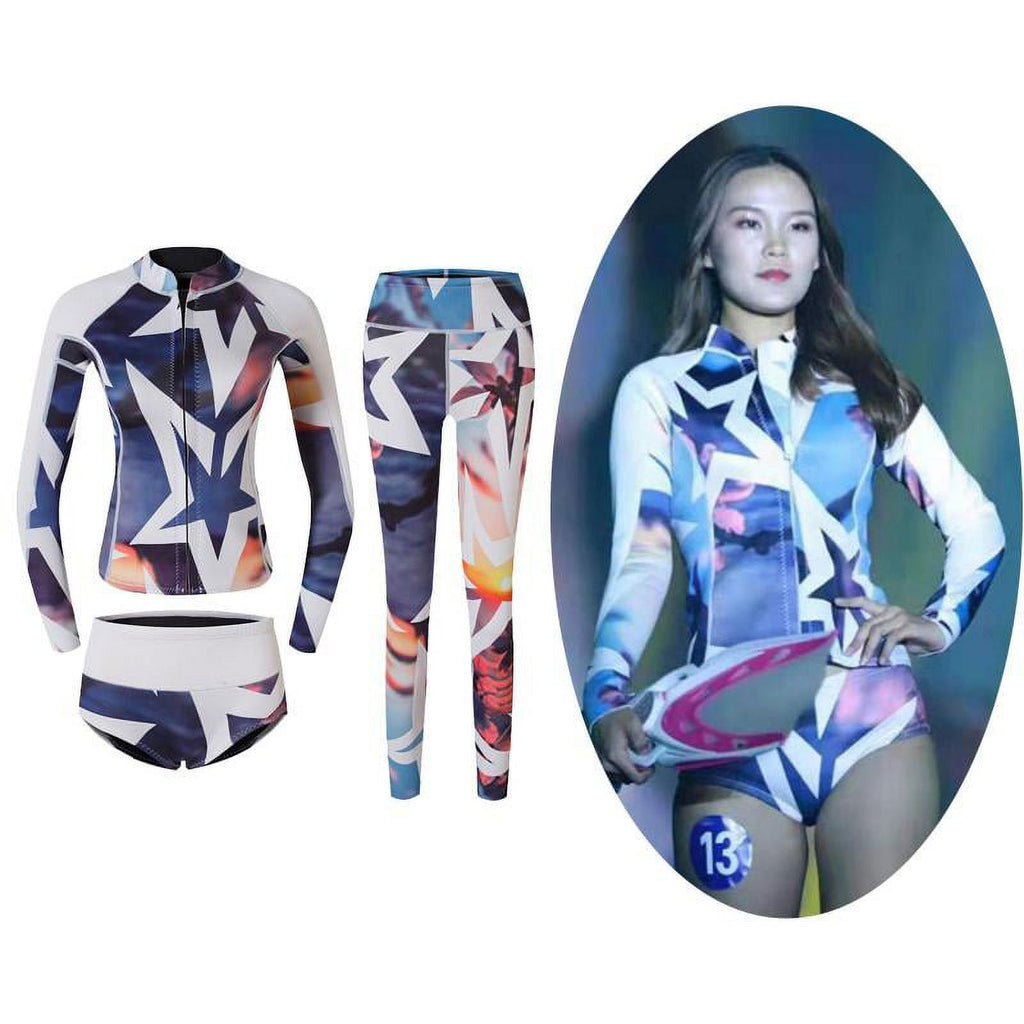3pcs/Set Women Wetsuit Snorkeling Diving Surfing Jacket Shorts M O892078