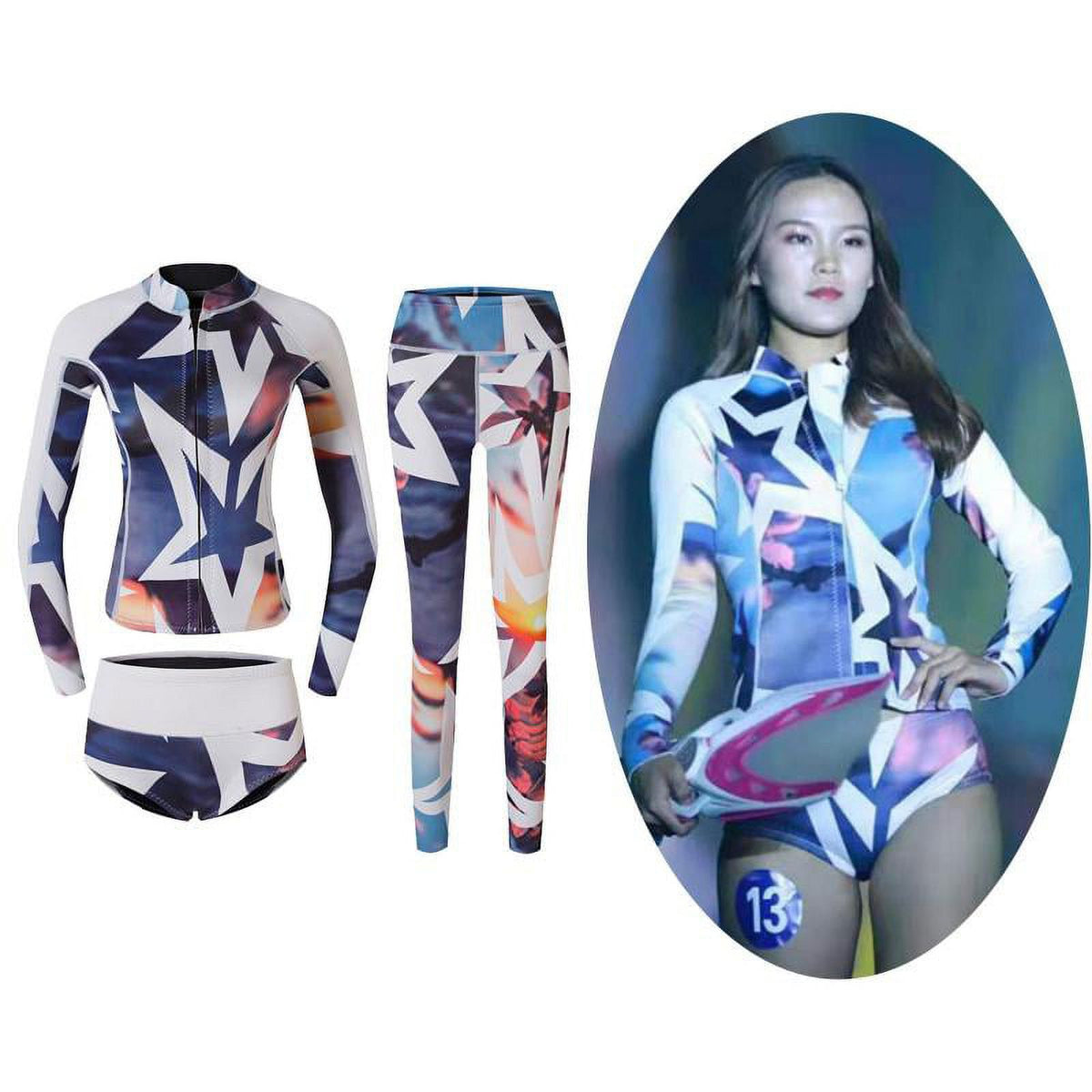 3pcs/Set Women Wetsuit Snorkeling Diving Surfing Jacket Shorts M O892078