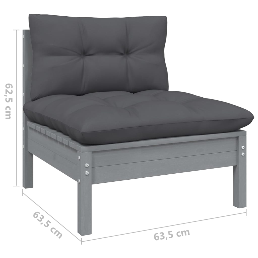 Solid Pinewood Patio Sofa with Anthracite Cushions X53020