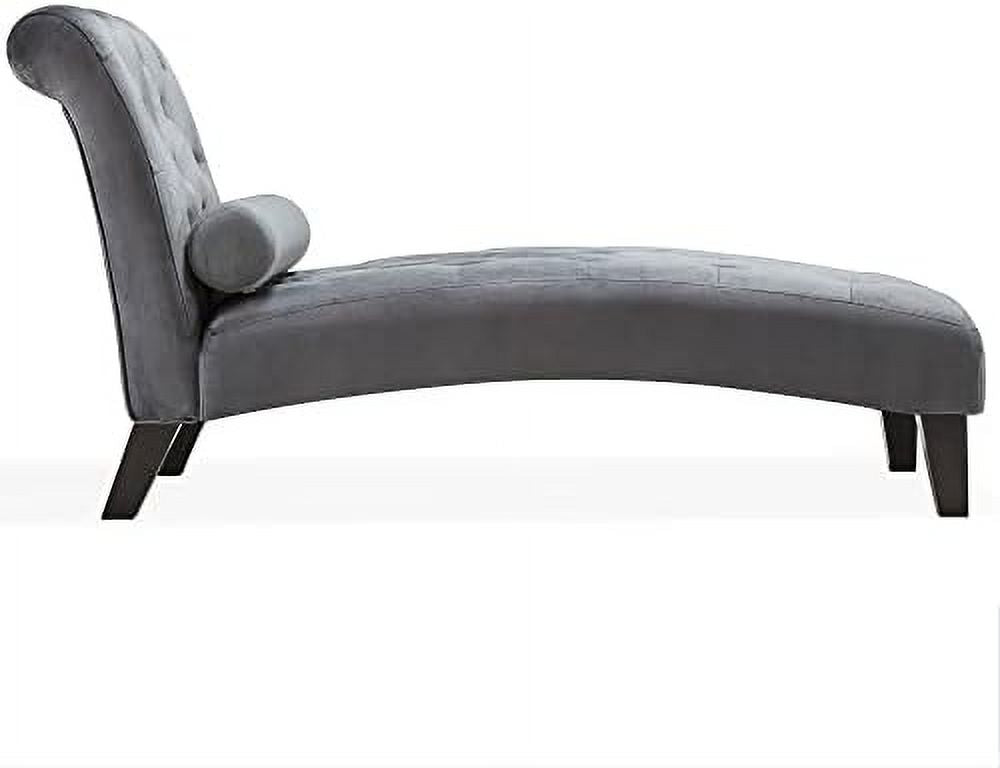 Beige Upholstered Chaise Lounge Sofa with Button Tufted Back and Hardwood Legs A841173