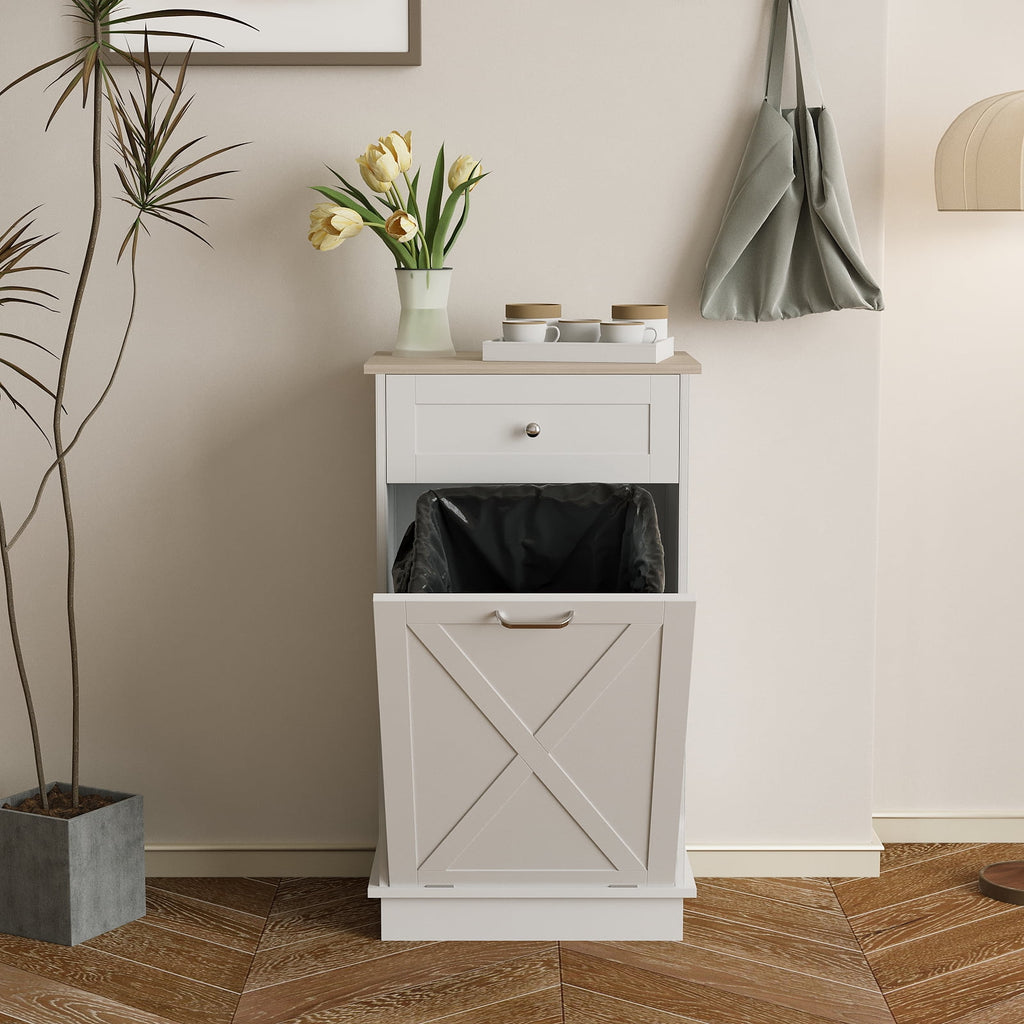 White Tilt Out Trash Can Cabinet N1767