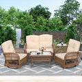 5 Pieces All Weather Wicker Patio Conversation Sofa Set with Glass Coffee Table X68193