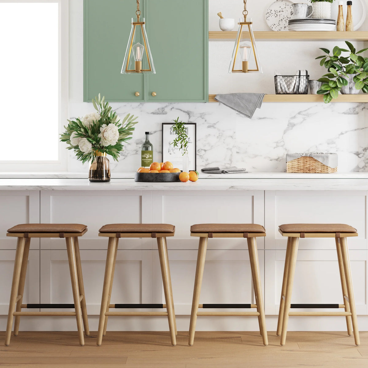 Chestnut Brown Wood Barstool with Leather Removable Cushion X3674