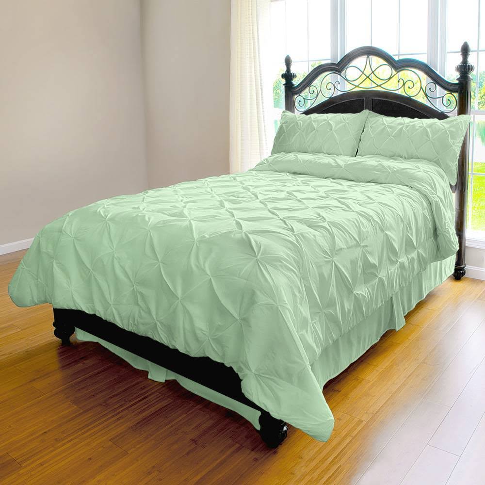 Green 3-Piece Microfiber Pinch Pleat Duvet Cover Y298670