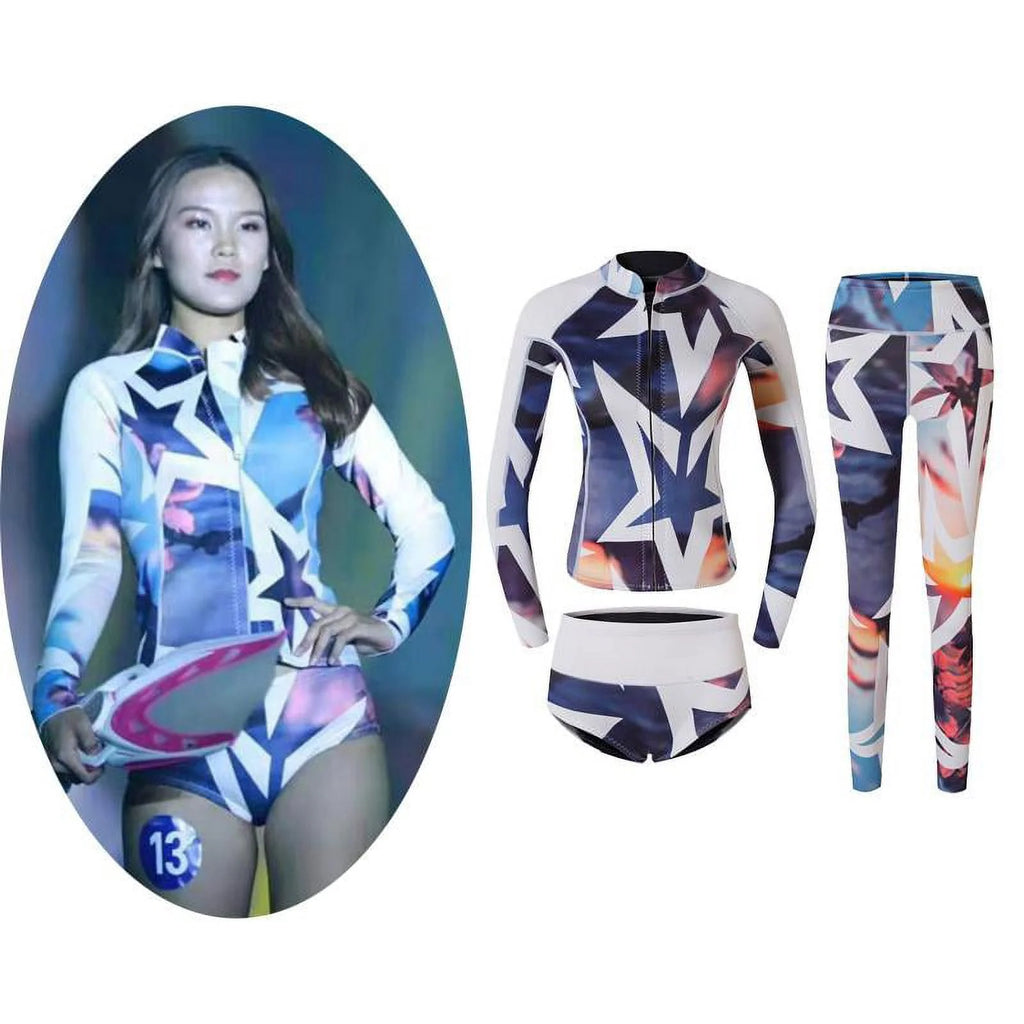 3pcs/Set Women Wetsuit Snorkeling Diving Surfing Jacket Shorts M O892078