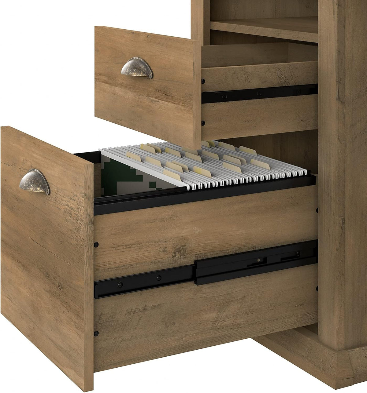 50W Reclaimed Pine Home Office Desk with 5 Shelf Bookcase C393926
