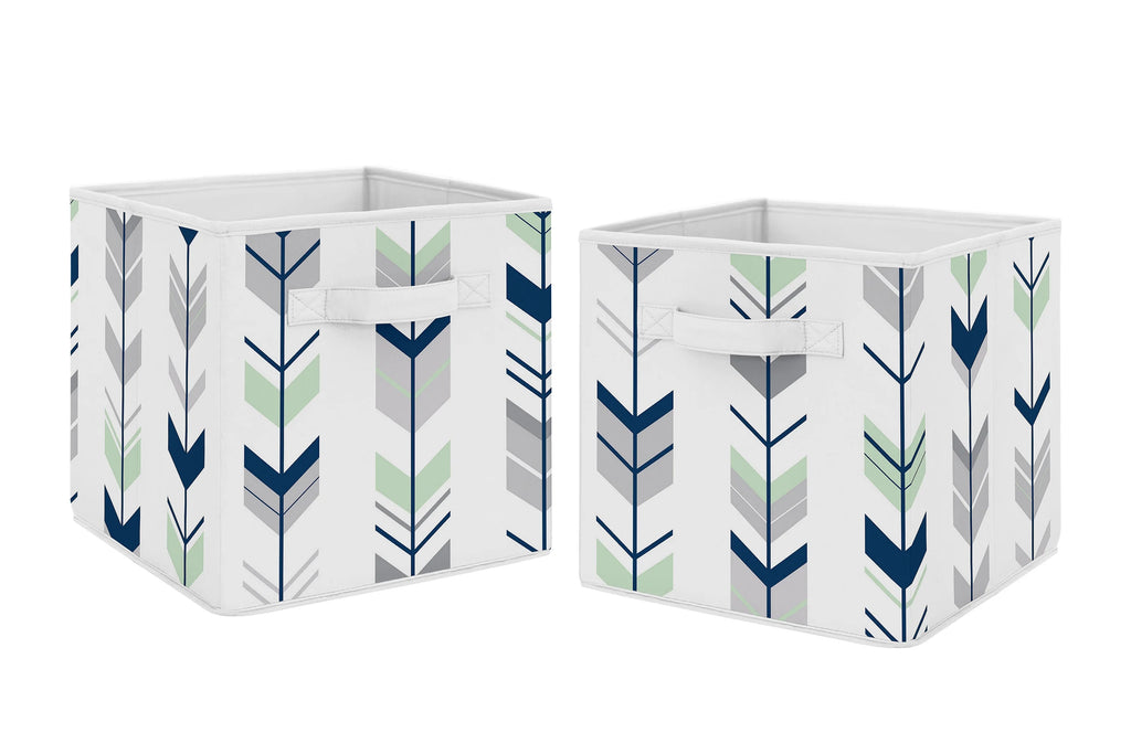 Grey Navy Mint Fabric Storage Bins Set of 2 P974712
