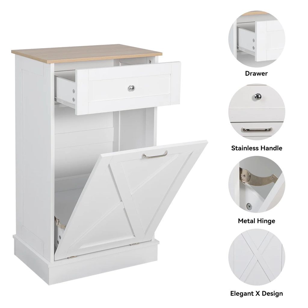 White Tilt Out Trash Can Cabinet N1767