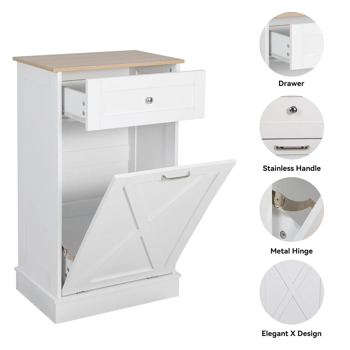 White Tilt Out Trash Can Cabinet N1767