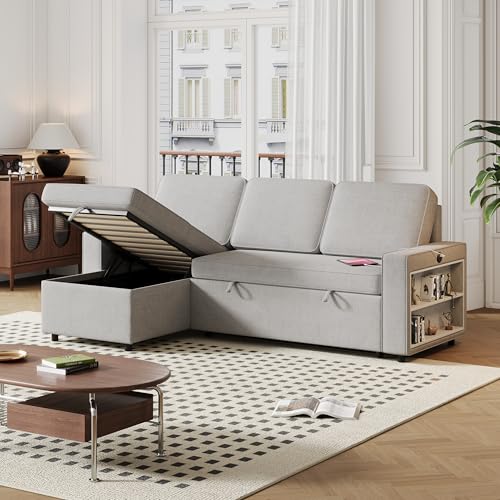 86 Inch Reversible Sleeper Sectional Sofa with Pull Out Couch Bed M4221