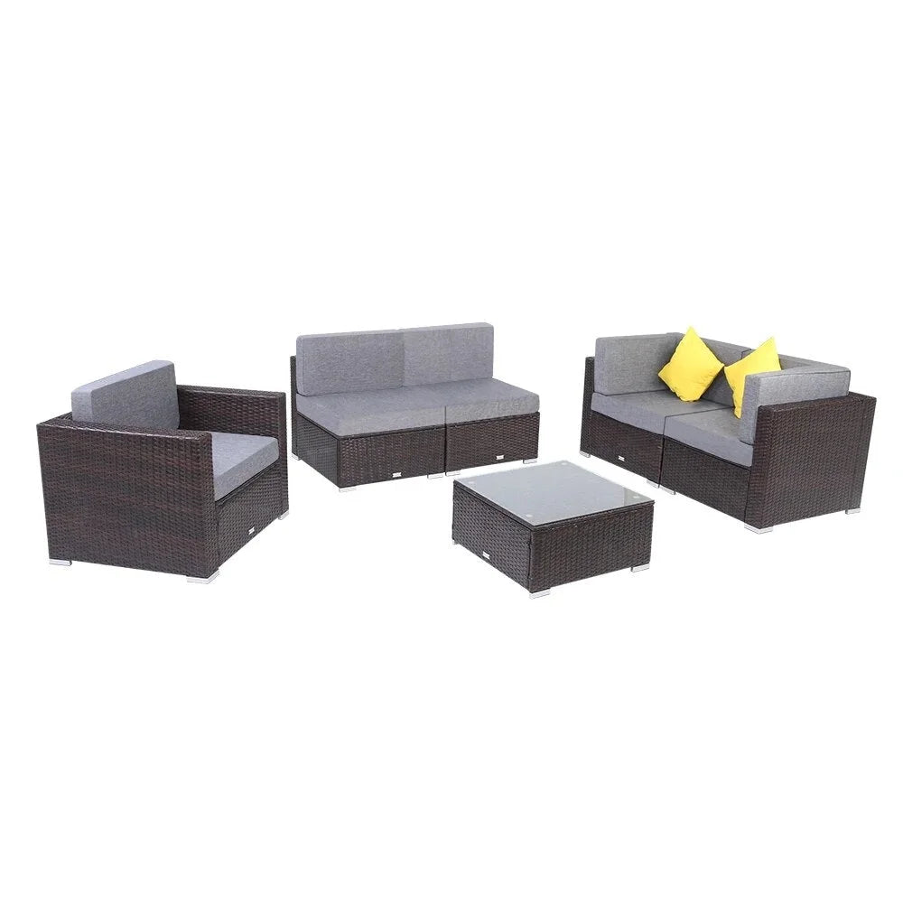 6 Pieces PE Wicker Rattan Corner Sofa Set V473057