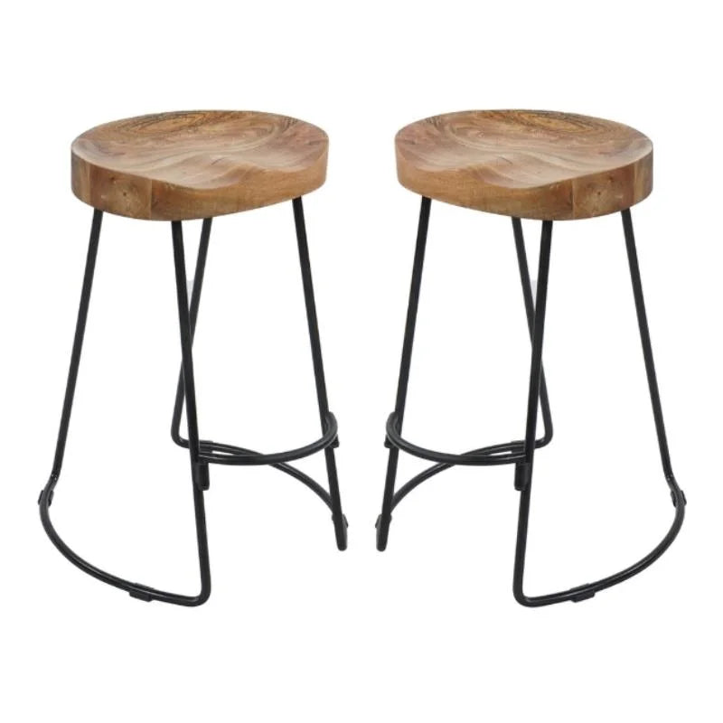 Mango Wood & Iron Barstool Set of 2 P3342