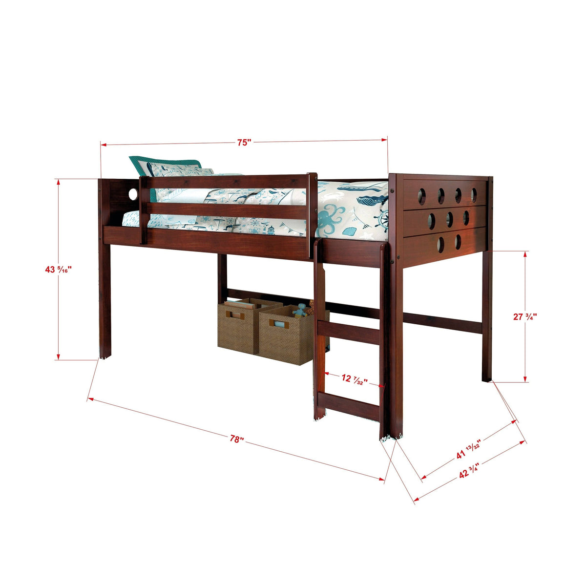 Blue Tent Twin Low Loft Bed W378442