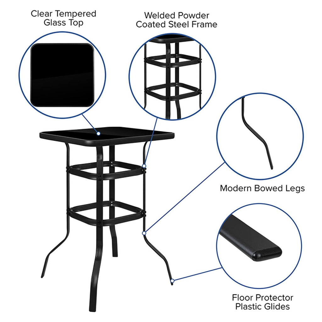 Black Tempered Glass Bar Height Patio Bar Table G609709