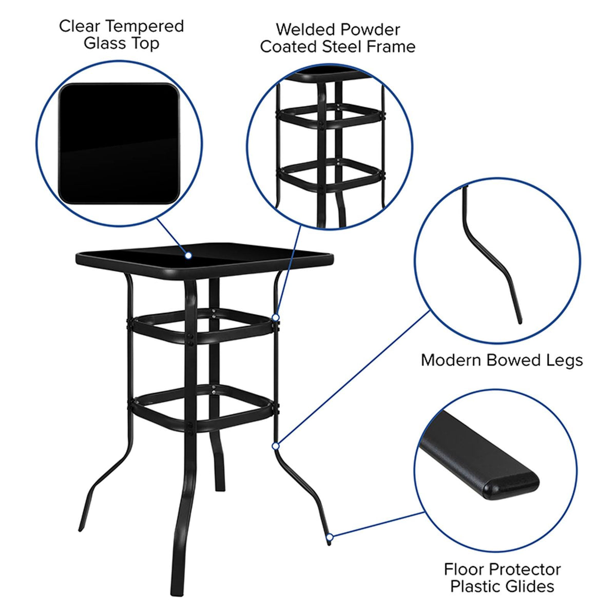 Black Tempered Glass Bar Height Patio Bar Table G609709