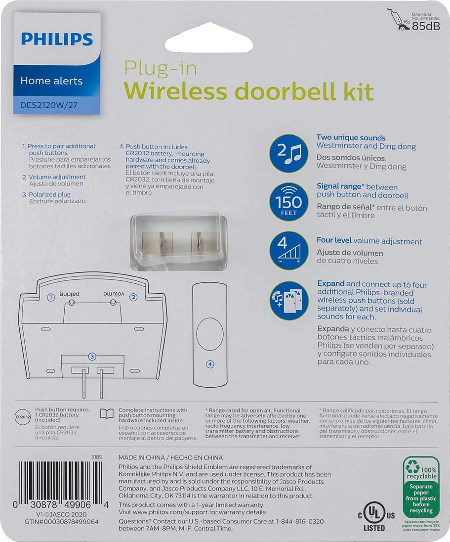 White Plug-in 2-Melody Doorbell Kit V409186