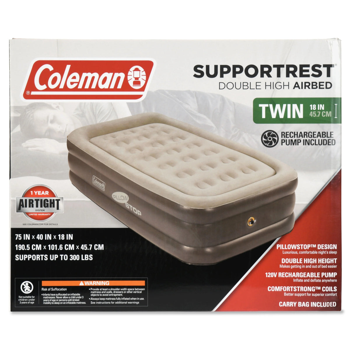 Double-High Airbed with Rechargeable Pump, Twin J227550