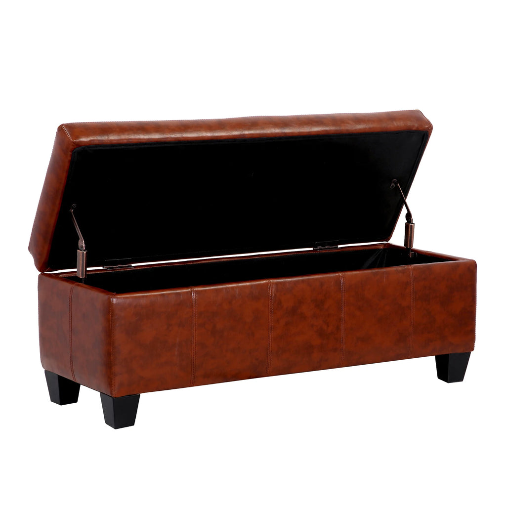 Brown Faux Leather Storage Ottoman Bench D724