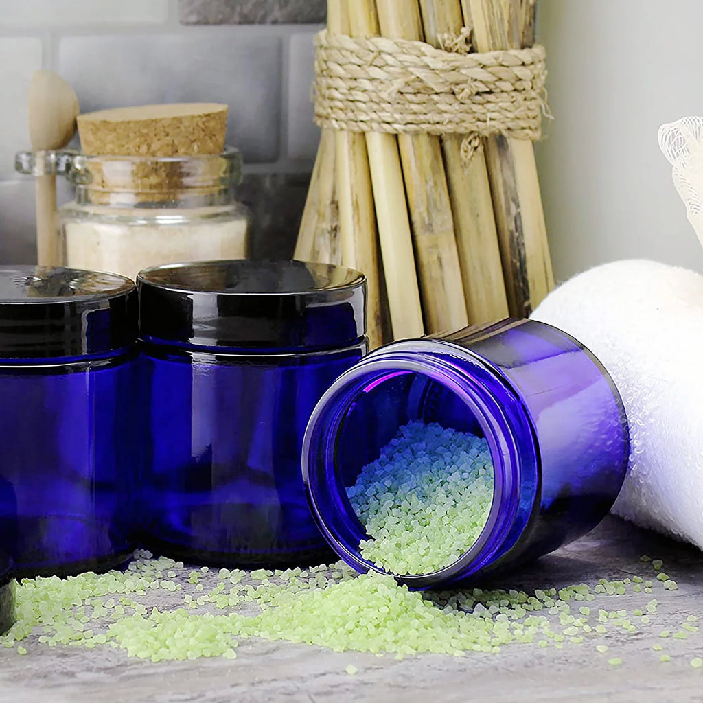 Cobalt Blue Glass Cosmetic Jars 12-Pack G9803