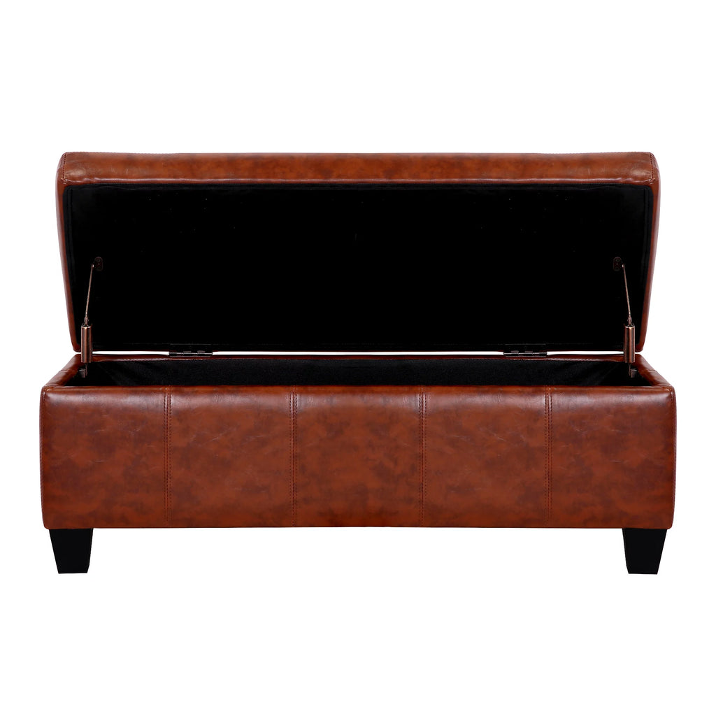 Brown Faux Leather Storage Ottoman Bench D724