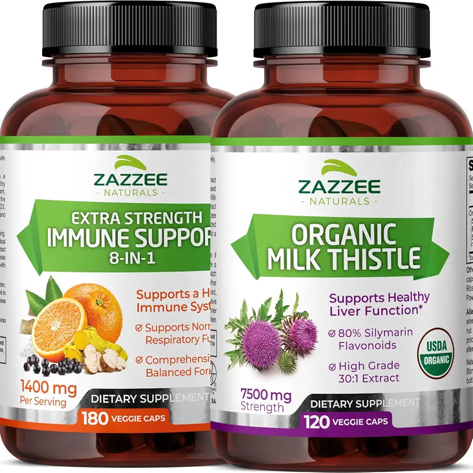USDA Organic Milk Thistle Extract Capsules and 8-in-1 Immune Support Capsules E419582