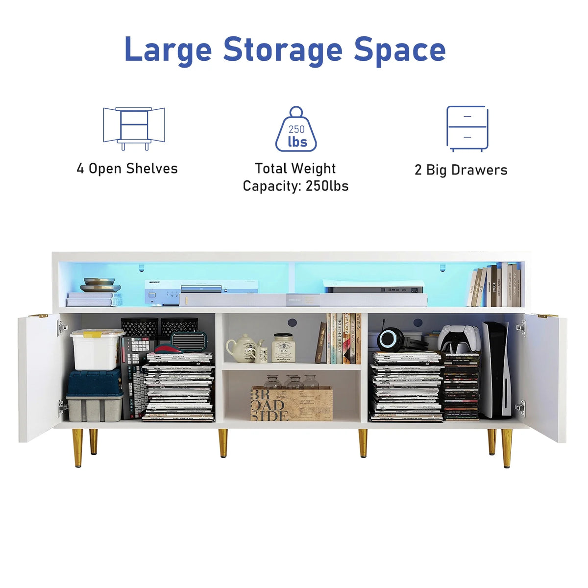 White Wood TV Stand for 55 60 65 inch TV S556