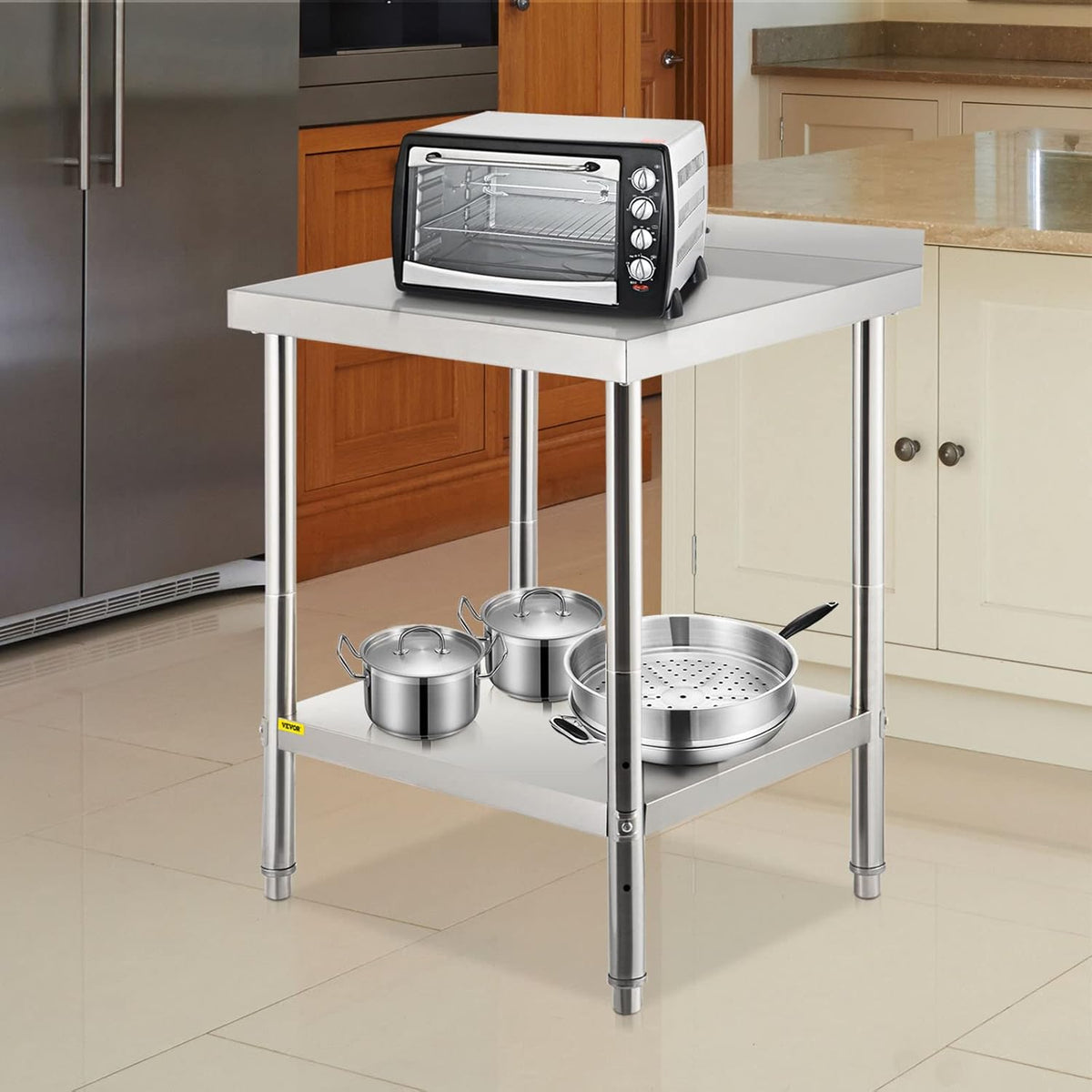 Stainless Steel Prep Table with Backsplash and Adjustable Undershelf C856