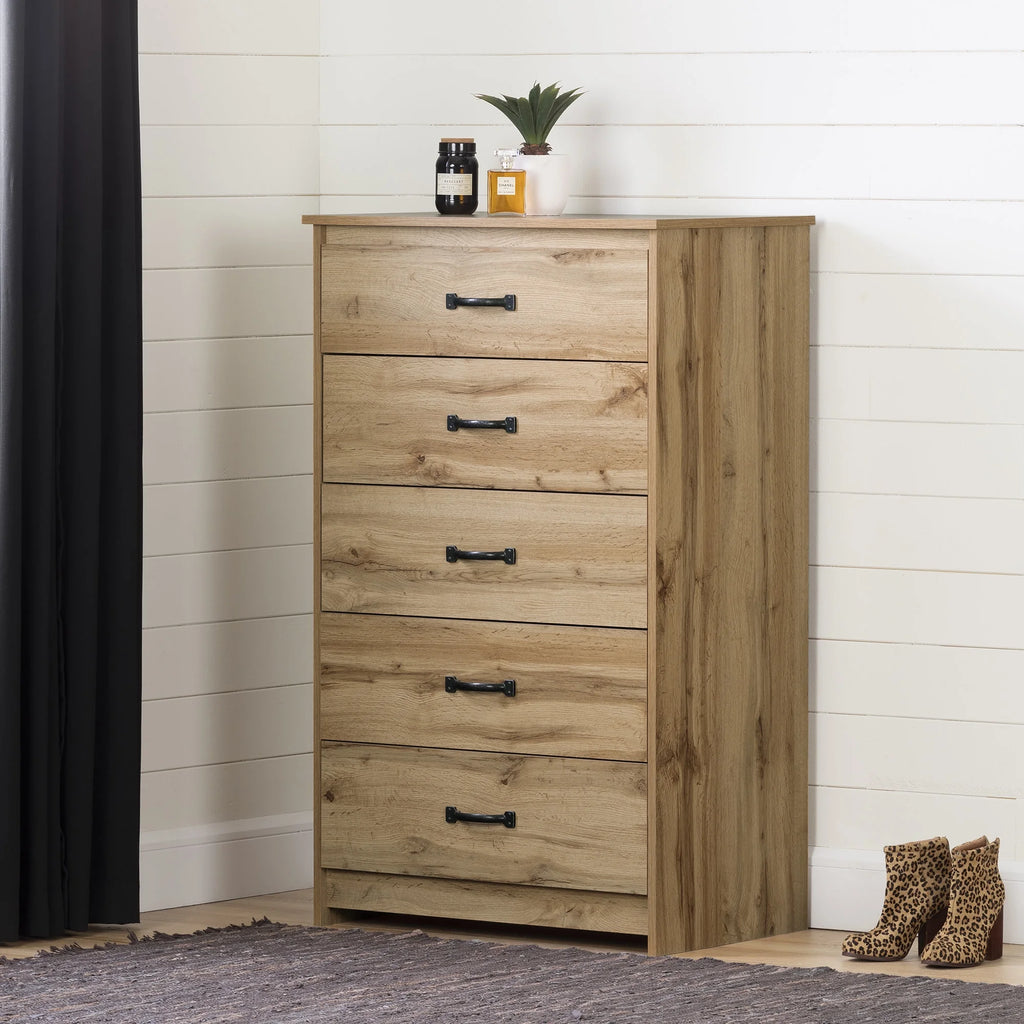 5 Drawer Weathered Oak Dresser R115