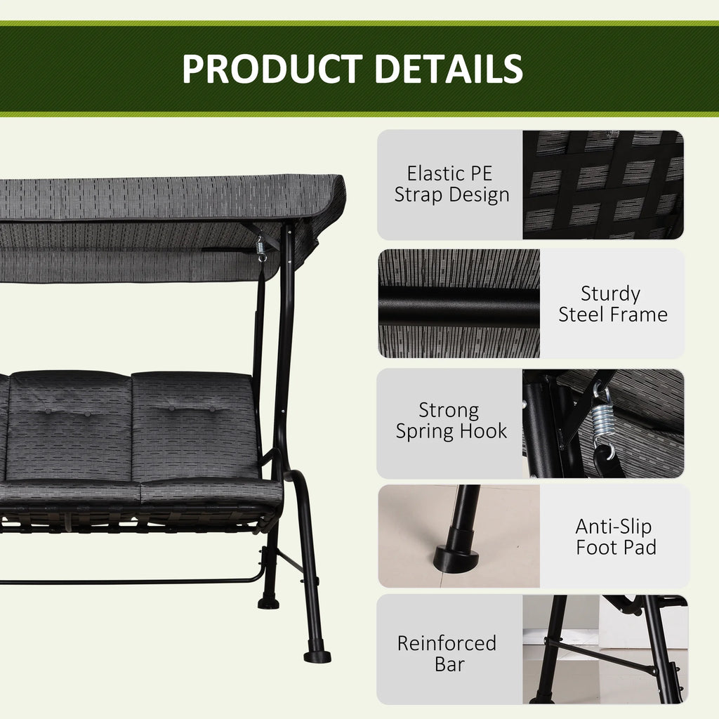 Metal Porch Swing Chair Bench with Adjustable Canopy U8410