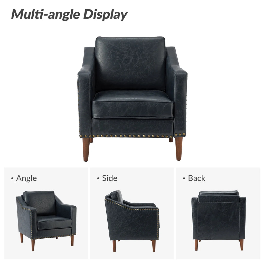 Navy Faux Leather Upholstered Accent Chair Set of 2 O76514